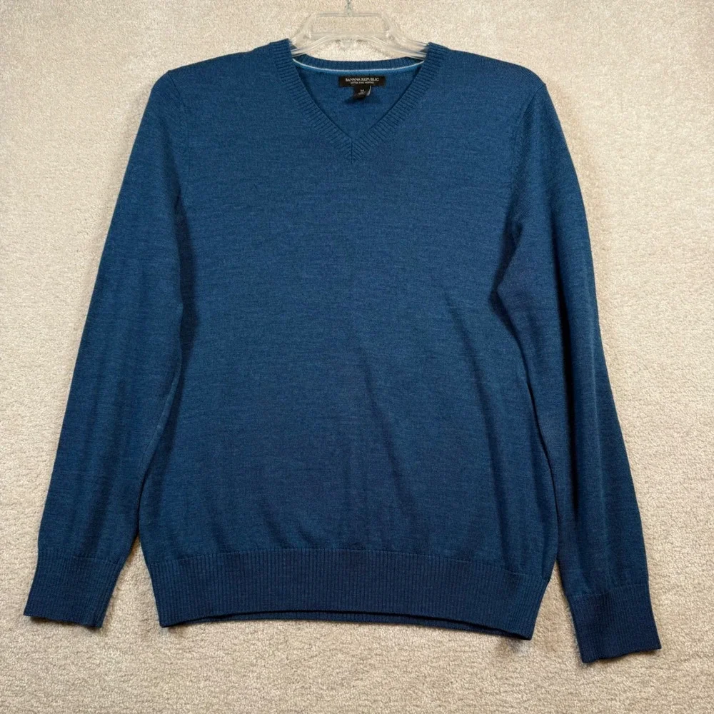 Banana‎ Republic Extra Fine Merino V Neck Sweater Men's Medium Blue